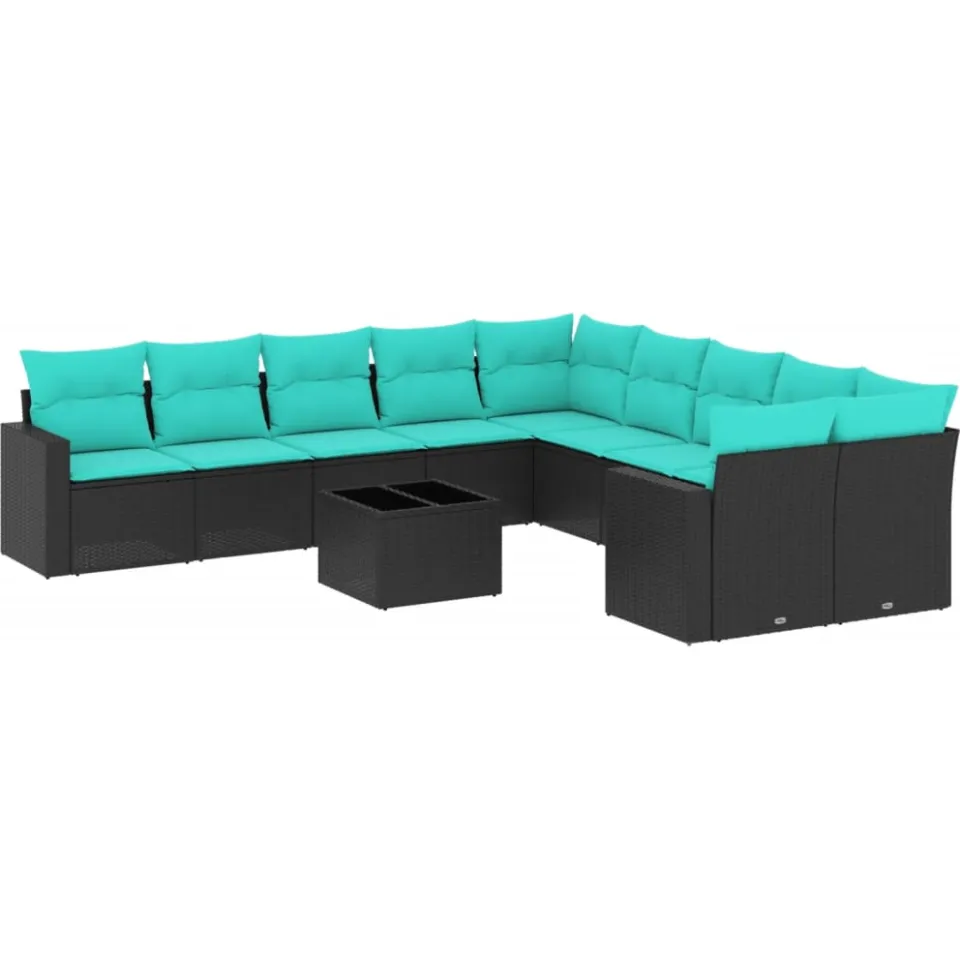 vidaXL 11-delige Loungeset met kussens poly rattan zwart