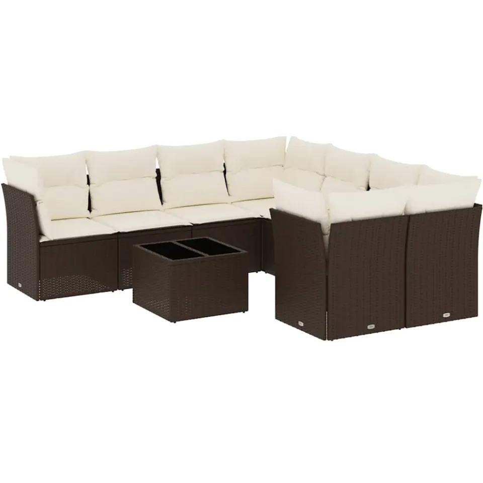 vidaXL 9-delige Loungeset met kussens poly rattan bruin, foto 4