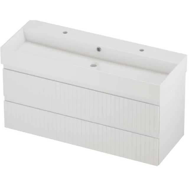Proline Zara Badmeubelset Porselein Loft 2 Kraangaten Enkel 120x46x65 cm Glans Wit Mat Wit