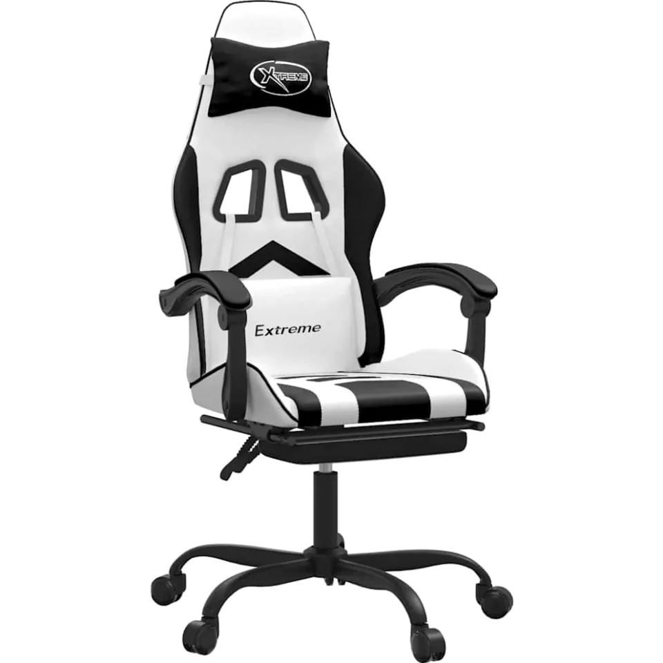 vidaXL Gamestoel draaibaar met voetensteun kunstleer zwart en wit, foto 3