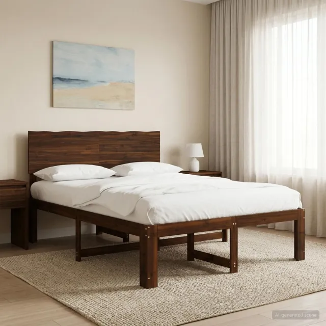 vidaXL Tweepersoonsbed met hoofdeinde ROSTOCK Donkerbruin 150 x 200 cm