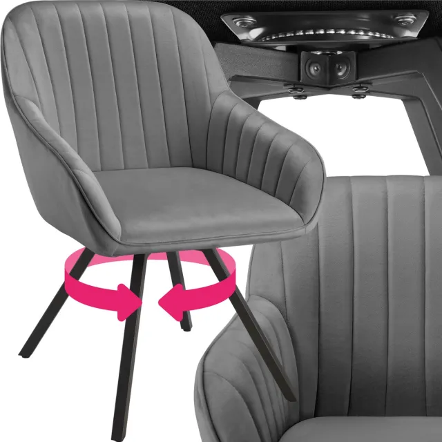 Tectake Draaibare eetkamerstoel met armleuningen - Ergonomische kuipstoel met fluwelen bekleding - Gewatteerd - Draaistoel voor woonkamer, eettafel, studeerkamer, kaptafel en keuken - Grijs