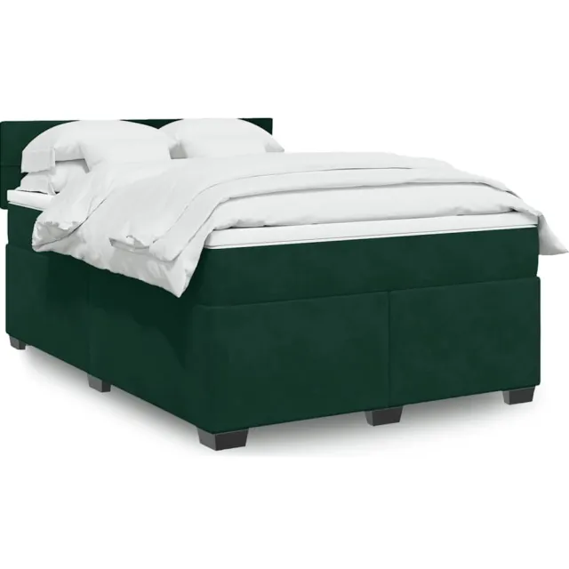 vidaXL Boxspring met matras fluweel donkergroen 140x200 cm groen
