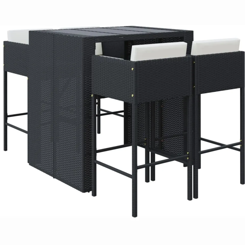 vidaXL 5-delige Tuinbarset met kussens poly rattan zwart, foto 3