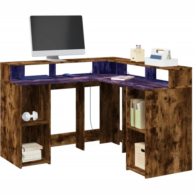 vidaXL Bureau met LED-verlichting 130x130x91 cm hout gerookt eiken Bruin