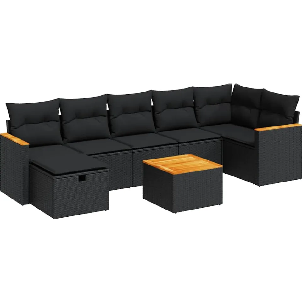 vidaXL 8-delige Loungeset met kussens poly rattan zwart, foto 3