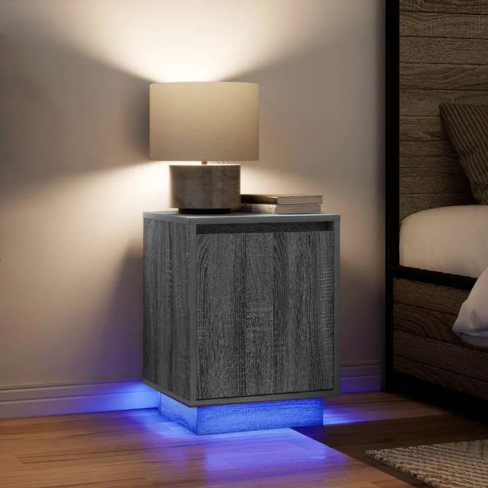 vidaXL Nachtkastje met LED-verlichting 38x34x50 cm grijs sonoma, foto 4