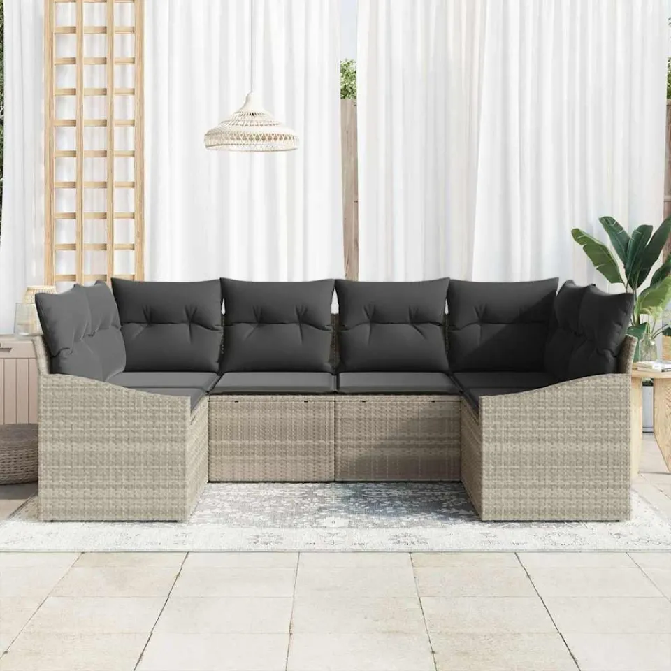 vidaXL Tuinbankenset 6 st Lichtgrijs poly rattan