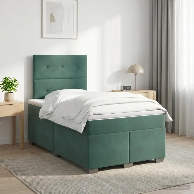 vidaXL Boxspringbed met matras Donkergroen 120 x 200 cm Fluweel