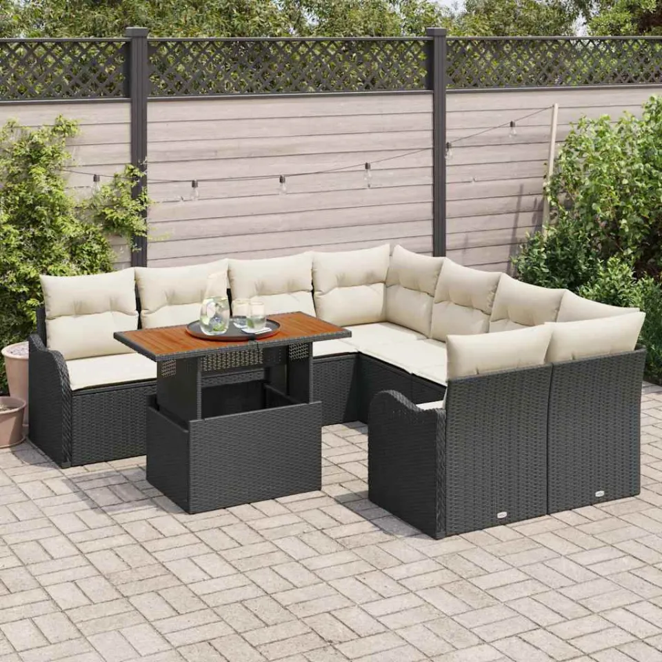 vidaXL Tuin Sofa Set 9 st Zwart Poly riet, foto 3