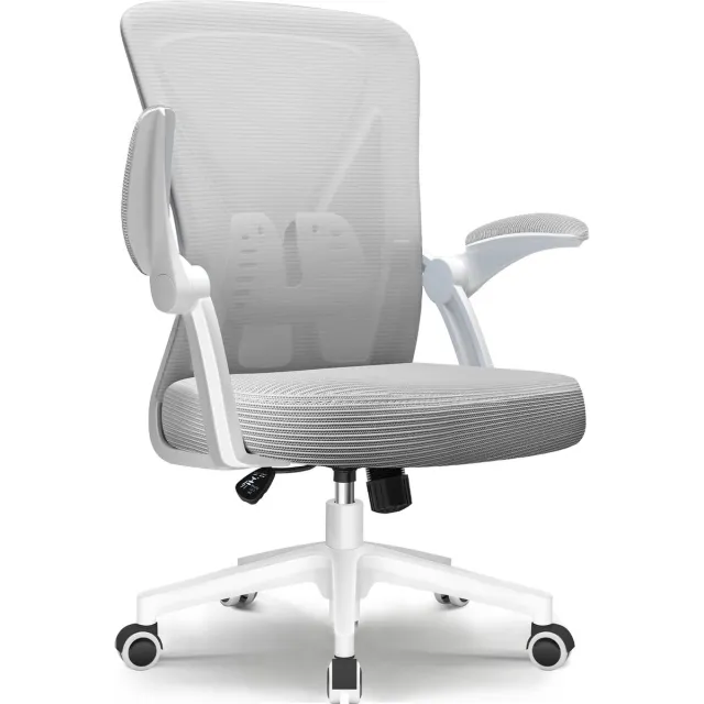 Elekiatech Ergonomische Bureaustoel - Bureaustoel - Opklapbare Armleuningen - Bureaustoelen voor Volwassenen-150 Kg-Grijs