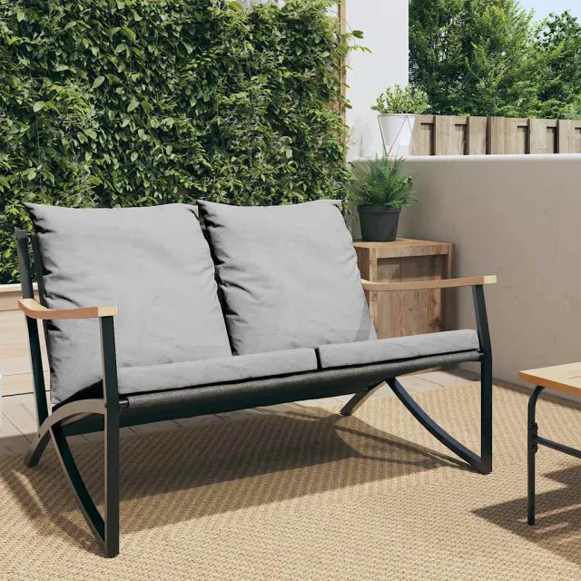vidaXL Tuinbank met kussens 120 cm staal zwart, foto 2