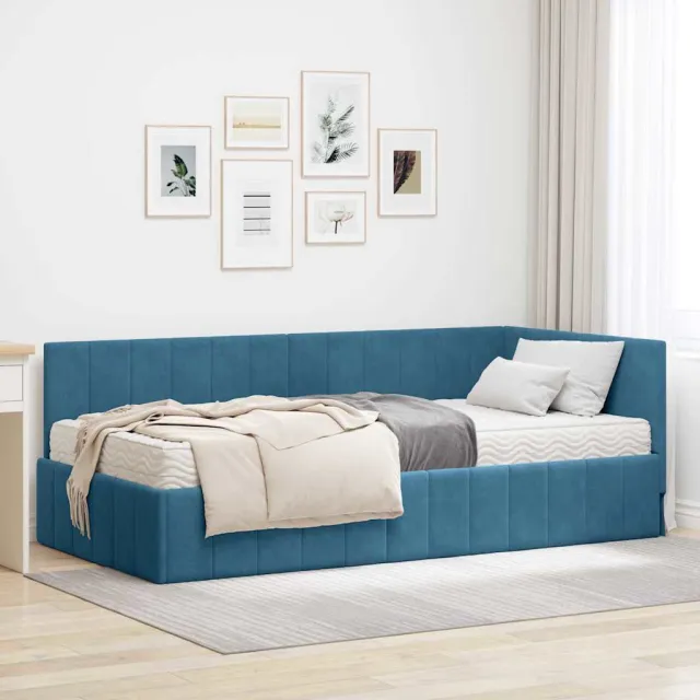 vidaXL Hoekbedframe met Matras 2 st Blauw 90 x 190 cm Fluweel