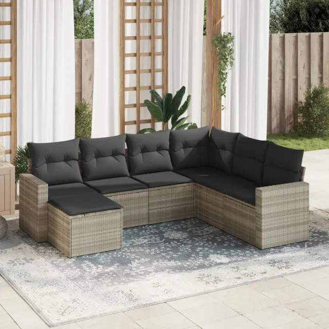 vidaXL 7-delige Loungeset met kussens poly rattan lichtgrijs grijs, foto 2