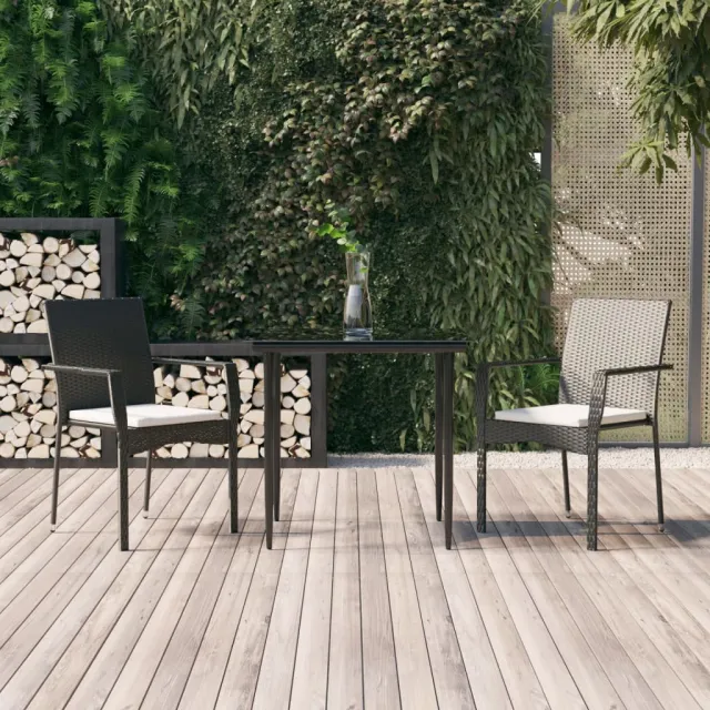 vidaXL 3-delige Tuinset met kussens poly rattan zwart, foto 2