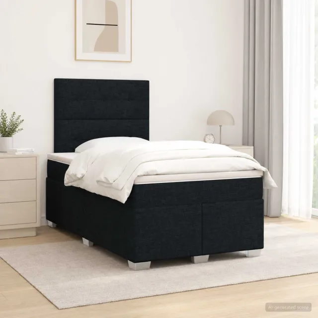 vidaXL Boxspringbed met matras met hoofdeinde Zwart 120 x 190 cm Stof