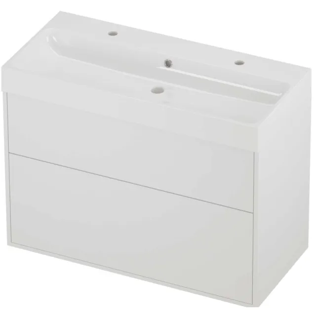 Proline Podium Badmeubelset Polystone Loft 2 Kraangaten 100x46x75 cm Glans Wit Mat White Mat Wit