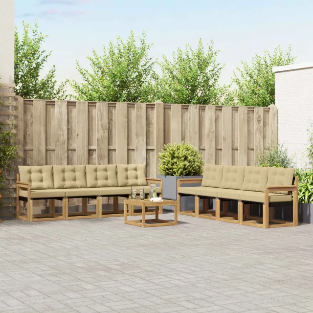 vidaXL Buiten bankenset 9 st 8-zits Wit en Beige Bruin