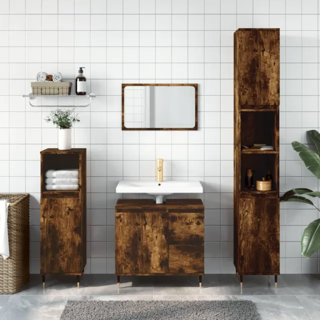 vidaXL Badkamerkast 30x30x190 cm bewerkt hout gerookt eikenkleurig Bruin