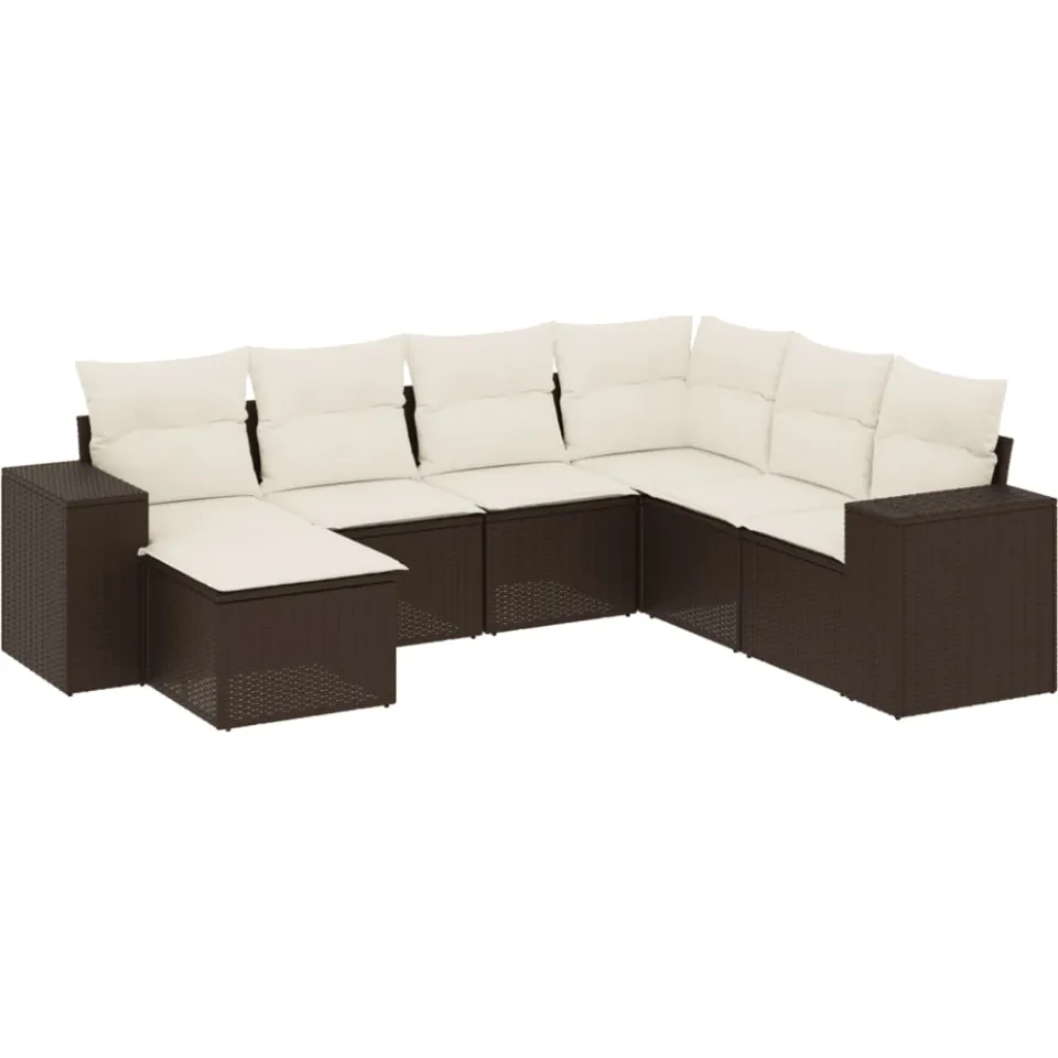 vidaXL 7-delige Loungeset met kussens poly rattan bruin, foto 3