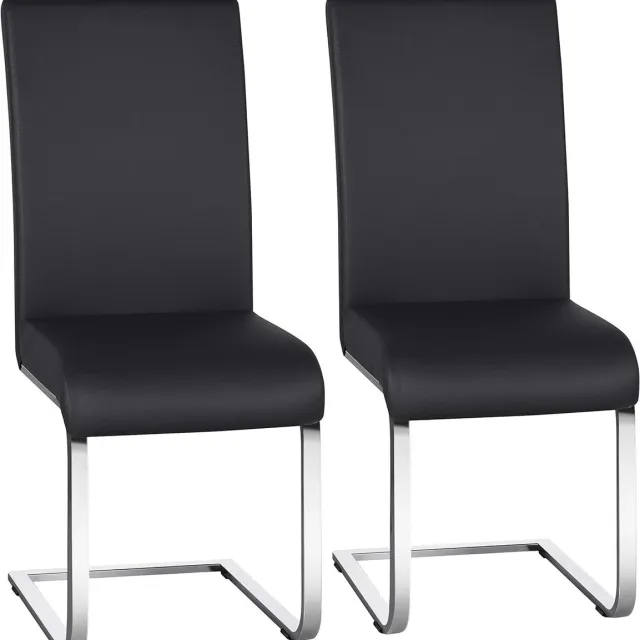 Furnibellaa Eetkamerstoelen Set van 2 - Schommelstoel van Kunstleer met Royale Zitting - Zwart