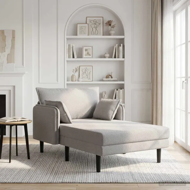 vidaXL Grote chaise longue Lichtgrijs Bouclé