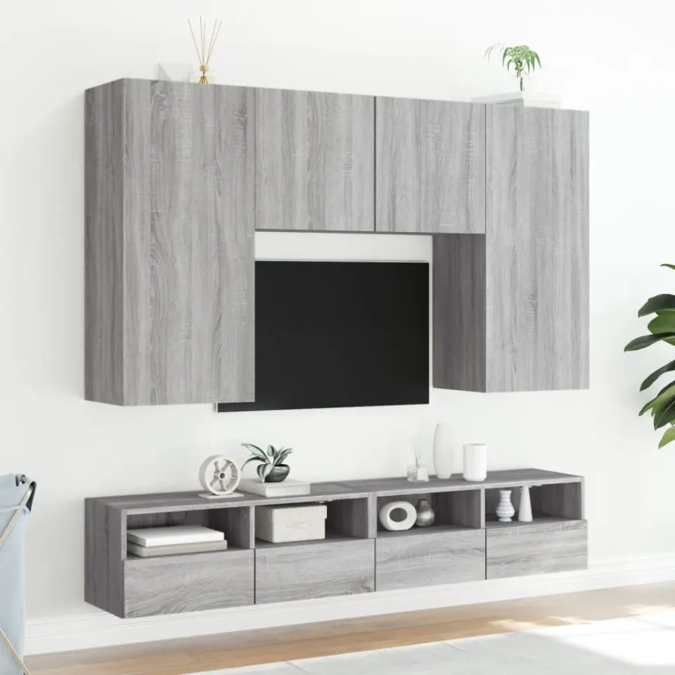 vidaXL Tv-wandmeubels 2 st 80x30x30 cm bewerkt hout grijs sonoma eiken, foto 4