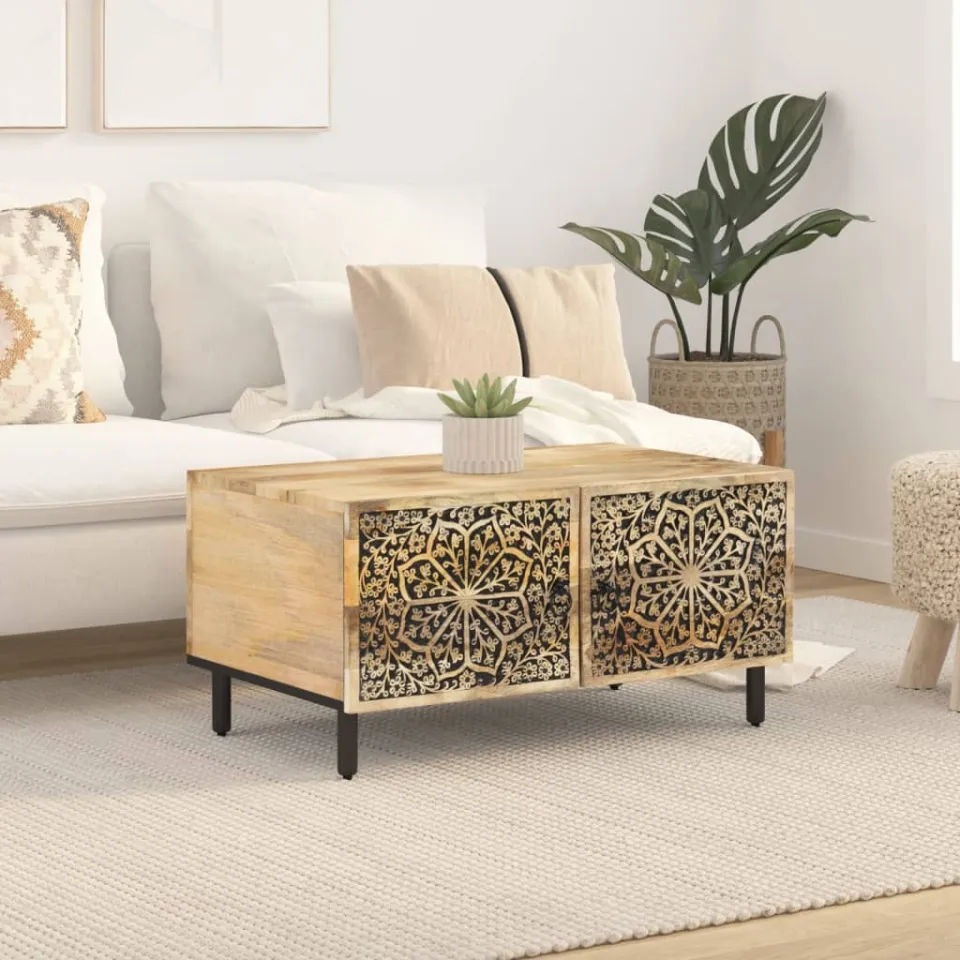 vidaXL Salontafel 80x50x40 cm massief mangohout bruin, foto 3