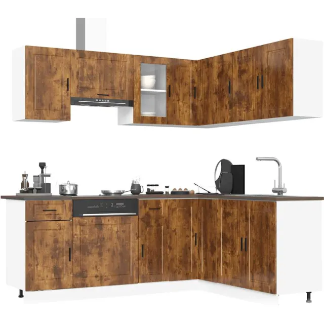 vidaXL 11-delige Keukenkastenset Porto bewerkt hout gerookt eiken