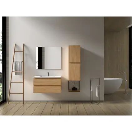 AquaVive - Praxis Eigen Merk Aquazuro Wastafelonderkast Napoli 90cm - Natuur Eik Houtlook - Met 2 Lades, foto 3
