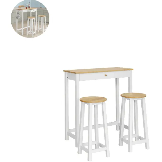GranMaison Bartafel keuken - Bartafel Set - Barkruk - Barstoel - Keukenstoel - Voetsteun - Wit