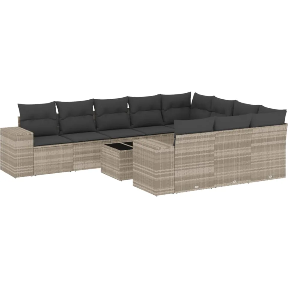 vidaXL 11-delige Loungeset met kussens poly rattan lichtgrijs