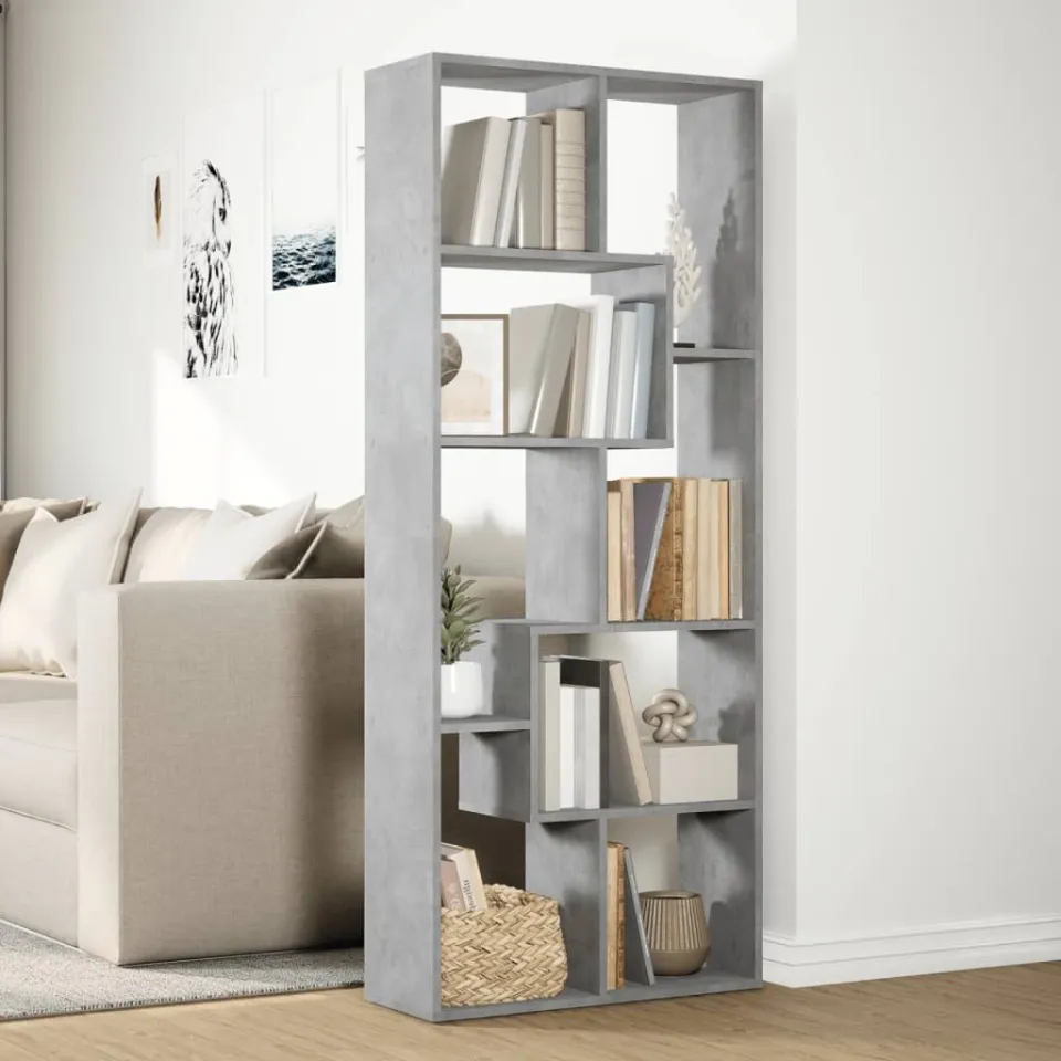 vidaXL Kamerscherm / boekenkast 67x25x161,5 cm bewerkt hout betongrijs grijs, foto 3