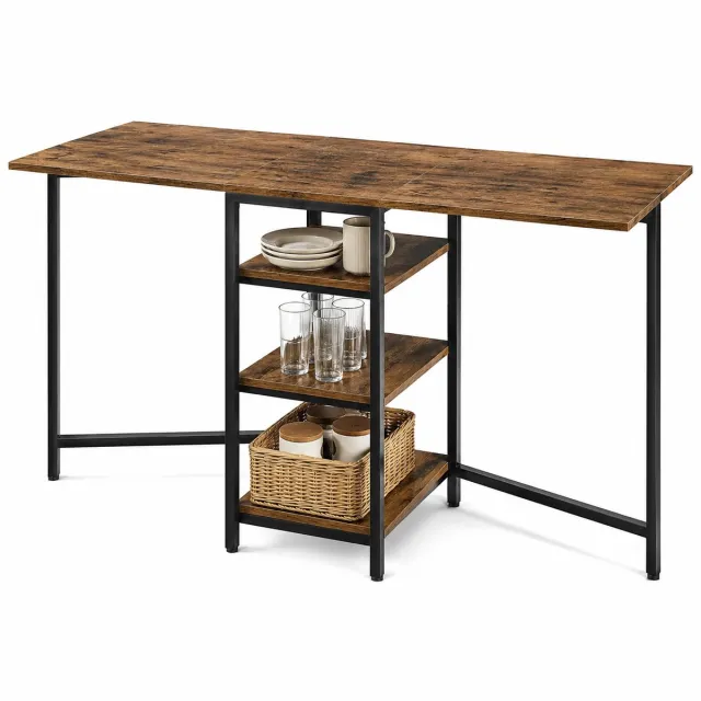 ITRONIQ Uitklapbare Eettafel Met Opbergrek - Inklapbare Klaptafel 180x60 CM - Multifunctioneel Bureau - Ruimtebesparend - Bruin Bruin/Zwart