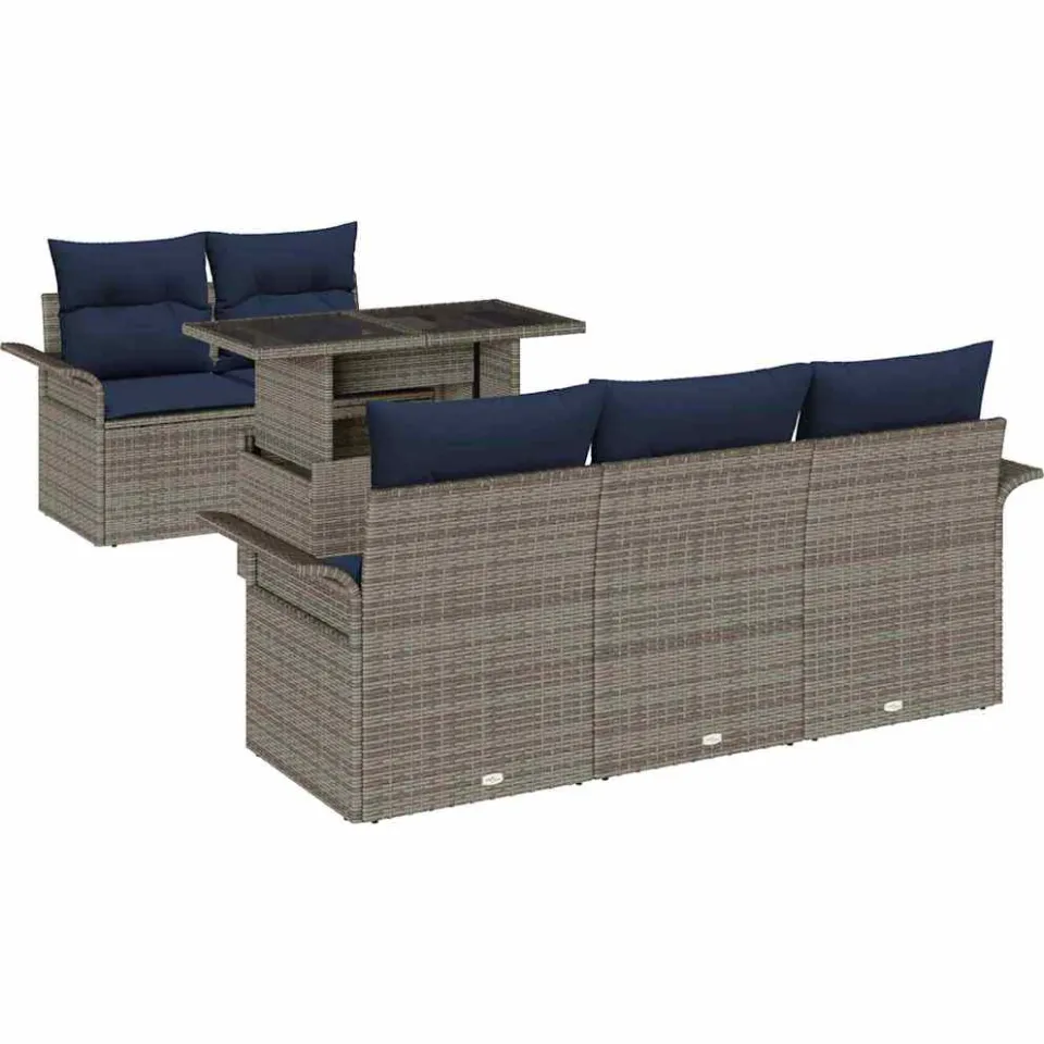 vidaXL Tuin Sofa Set 6 st Grijs poly rattan, foto 4