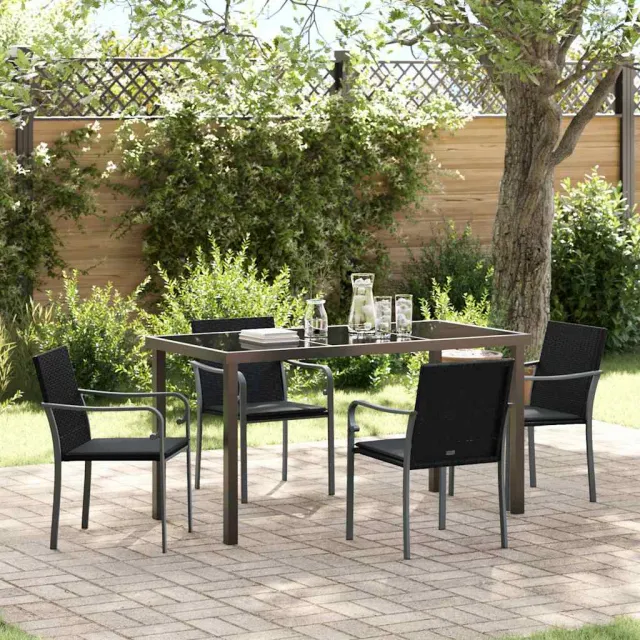 vidaXL Tuin eettafelset 5 st Zwart en Grijs PE Rattan, foto 2