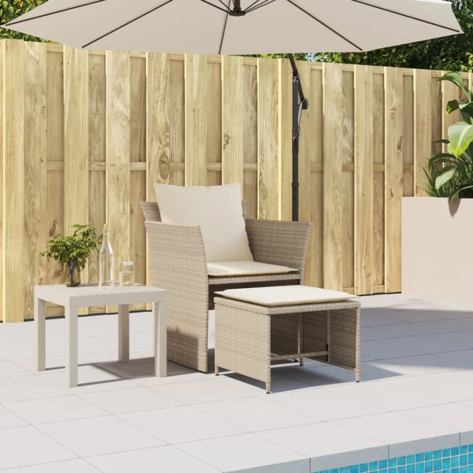 vidaXL Tuinstoel met voetenbank poly rattan beige, foto 3