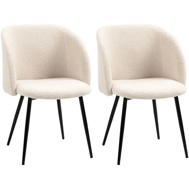 Homona Eetkamerstoelen - Set van 2 - Met bekleding in lamswoll ook en stalen poten - 55 x 62 x 80 cm - Crèmewit Beige