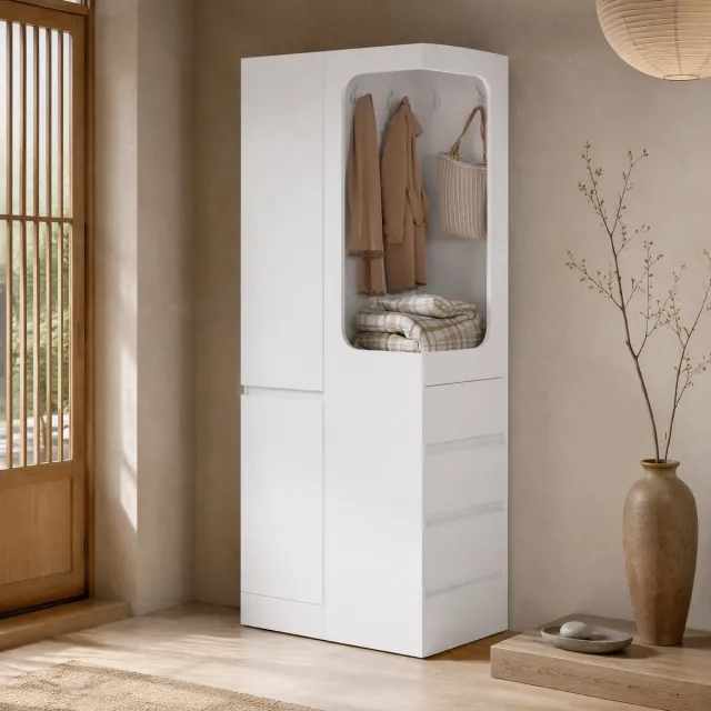 WUVRIE Kledingkast 70 x 40 x 170 cm - Met lades en open hanggedeelte - Wit