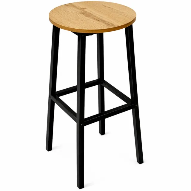 BEGRYF Barkruk - Eiken - Rond Zitvlak - Met Voetsteun - 32x32x65 cm - Industrieel Design - Houtlook Zitting Eiken/Zwart