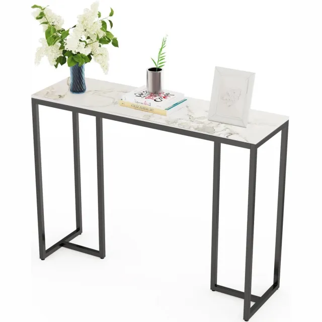 Klarven Bijzettafel Cold Jadeite Zwart - Bijzettafel Bank - Bijzettafel Rond - Marmerlook Blad, Metalen Frame - Stijlvol En Stevig - Ø100,1xh78,5xd30cm