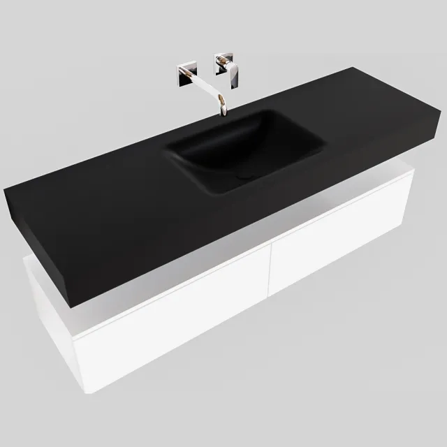 Boss & Wessing Badkamermeubel BWS Ibiza 150 cm Mat Wit Twee Soft-Close Lades Solid Surface Wastafel Mat Zwart (acht varianten)