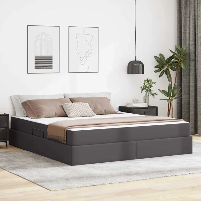 vidaXL Opslag bed met matras met opslag 2 st Grijs Leer