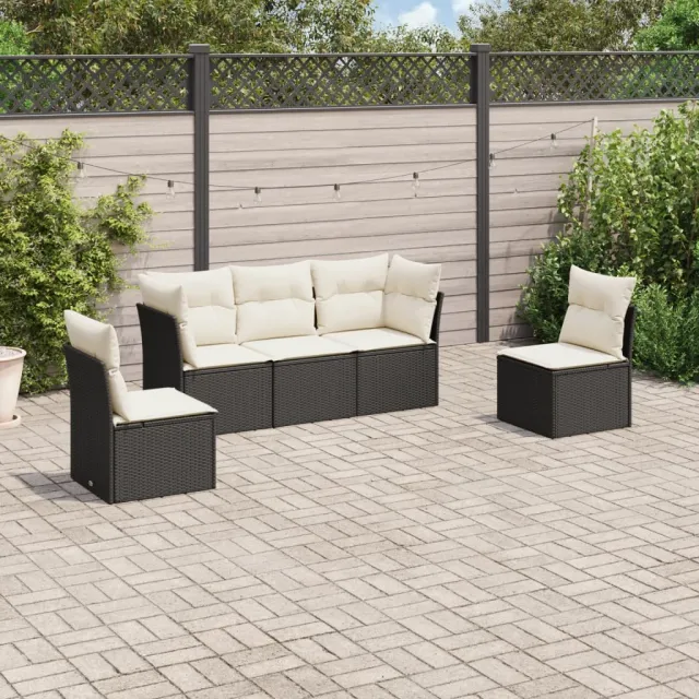vidaXL 5-delige Loungeset met kussens poly rattan zwart, foto 2