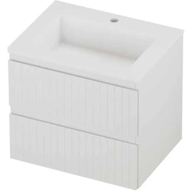 Proline Aristo Badmeubelset Polystone Elegant 1 Kraangat Gefreesd 60x46x54 cm Mat White Mat Wit