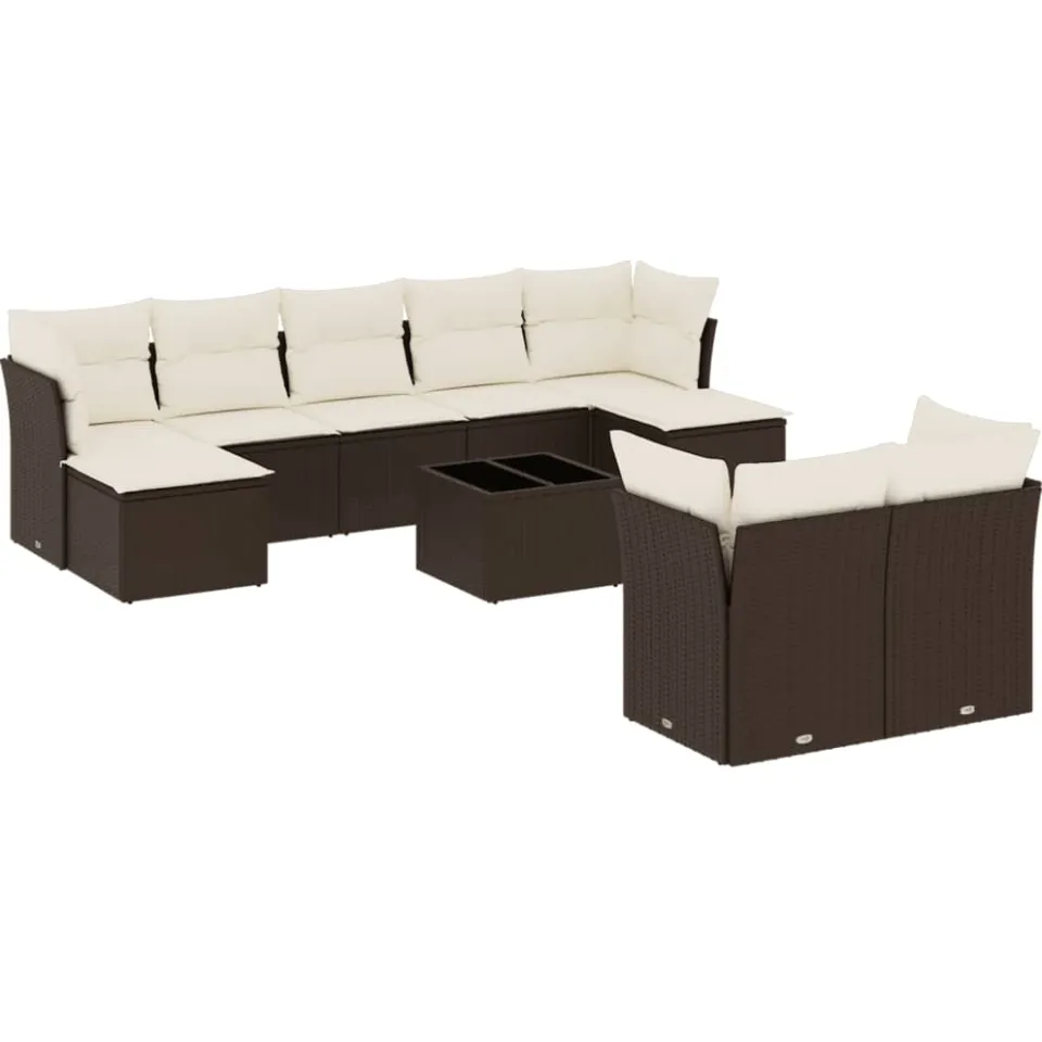 vidaXL 10-delige Loungeset met kussens poly rattan bruin