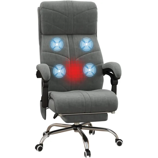 Vinsetto massage bureaustoel - fluweel (100% polyester) - 64x70x117cm - grijs