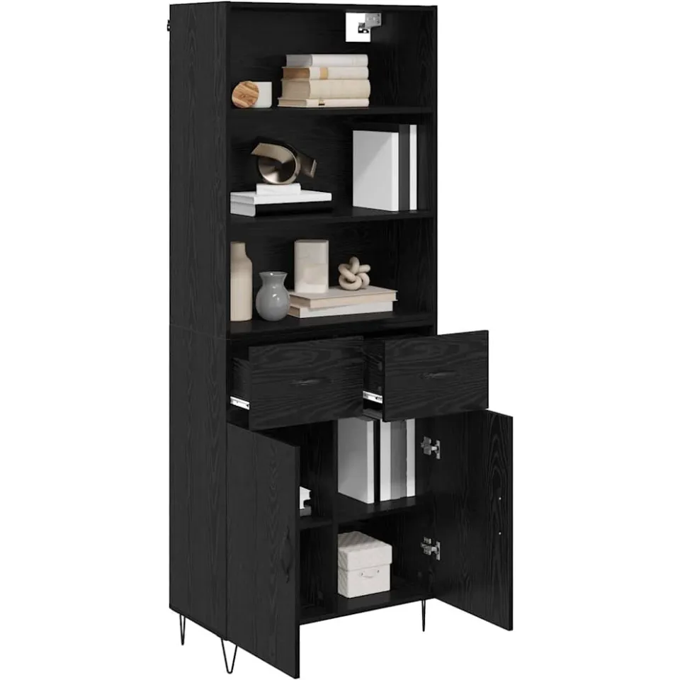 vidaXL Hoge kast 2 st Zwart Eiken 69,5 x 34 x 180 cm