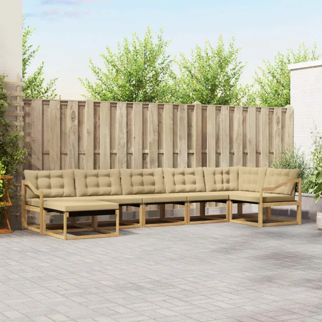 vidaXL Buiten bankenset 7 st 7-zits Wit en Beige Massief Acaciahout