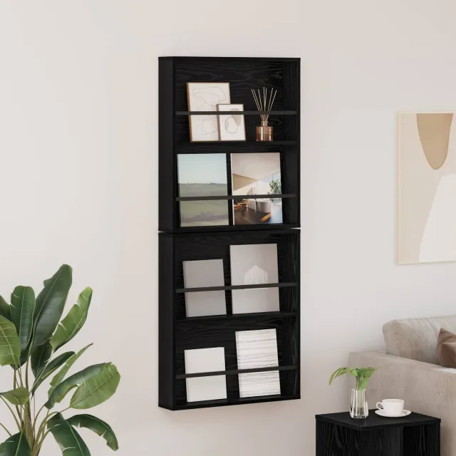 vidaXL Tijdschrift Rek 2 st Zwart Eiken 60 x 12 x 70 cm Bewerkt hout, foto 2